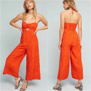 Anthropologie Elevenses Tropicale Jumpsuit in orange/red size 4P
